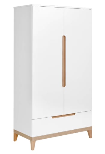 SOLANGE - Armoire 2 portes avec tiroir effet bois Blanc