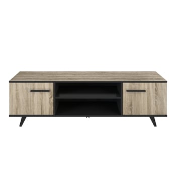 Mobile TV FineBuy 120x56x39 Cm: Rovere E Rattan, 2 Cassetti, Vani Aperti, Design Alto, Per Soggiorno
