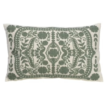 MIMI - Coussin - vert en coton 30x50 cm avec motif fleuri