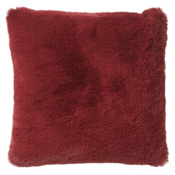 Zaya - Coussin - rouge fausse fourrure 45x45 cm uni