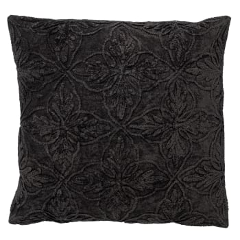 AMAR - Coussin - noir en coton 45x45 cm avec motif fleuri