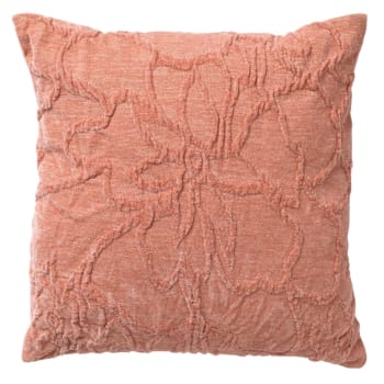 Housse de coussin rose en polyester-45x45 cm avec motif fleuri