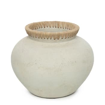 STYLY - Vase aus Terrakotta und Bast in grau und natur H27