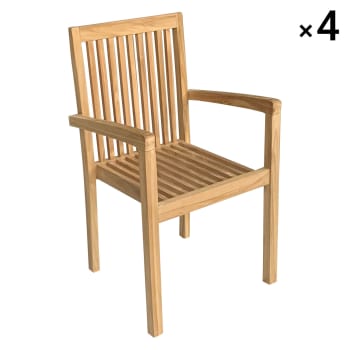 Java - Lot de 4 chaises de jardin empilables en teck