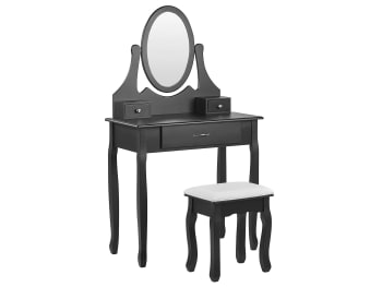 Astre - Coiffeuse avec miroir ovale 3 tiroirs et tabouret noir