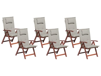 Toscana - Lot de 6 chaises de jardin avec coussin gris et beige