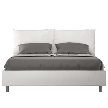 Antea - Letto matrimoniale con rete 160x210 similpelle bianco