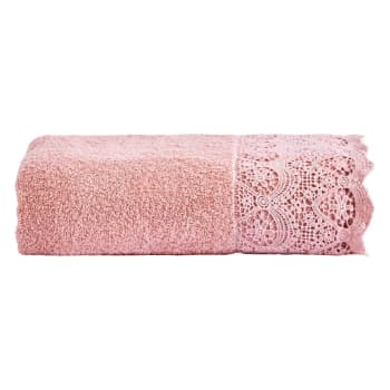 CANASTRA - Telo bagno in spugna con pizzo macramè rosa