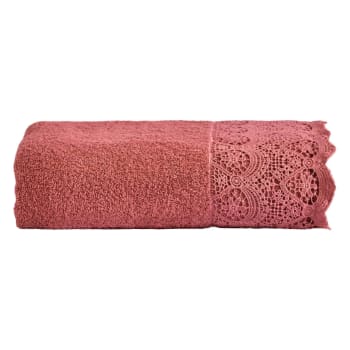 CANASTRA - Telo bagno in spugna con pizzo macramè rosa