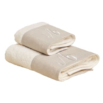 LEONARDO - Set Asciugamano Viso + Ospite in spugna con ricamo bianco, A