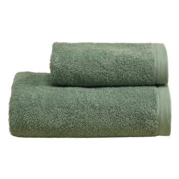 PERLA - Set Asciugamano in Spugna Viso + Ospite verde