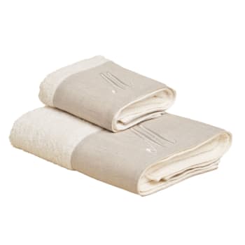 LEONARDO - Set Asciugamano Viso + Ospite in spugna con ricamo bianco, M