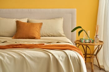 NANTES - Completo letto in cotone e lino beige 200x180 cm