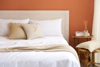 NANTES - Completo letto in cotone e lino bianco 200x180 cm