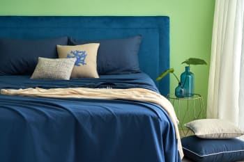 NANTES - Completo letto in cotone e lino blu 200x180 cm