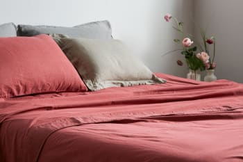 NANTES - Completo letto in cotone e lino rosso 200x180 cm
