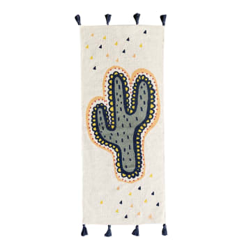 Lalama - Tapis coton imprimé blanc cactus 50x120cm