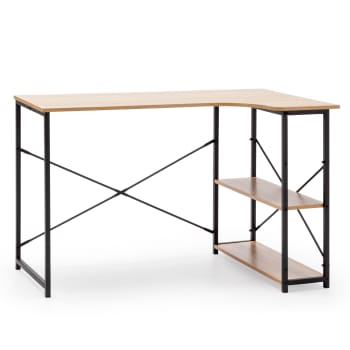 JUANI - Mesa de escritorio 2 estantes negro, estilo industrial, 120 cm