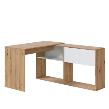 BEJA - Mesa de escritorio modular 2 puertas 2 huecos, madera/blanco, 108 cm