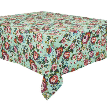 DEVI - Großformatige Tischdecke aus Baumwolle Floraler Druck Lagune 140x235