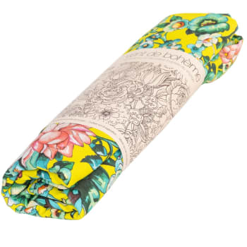 Nila - Nappe grand format en coton imprimé fleuri jaune 140x235