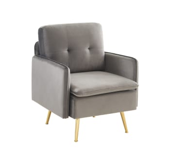 Adam - Fauteuil  velours anthracite avec piètement en métal doré