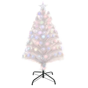 Homcom - HOMCM Albero di Natale Bianco 90 Luci LED Colorate e Fibre Ottiche