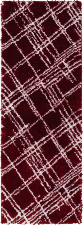 OSLO - Tapis shaggy abstrait motif géométrique rouge - 67x180 cm