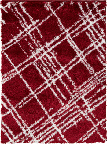 OSLO - Tapis shaggy abstrait motif géométrique rouge - 67x90 cm