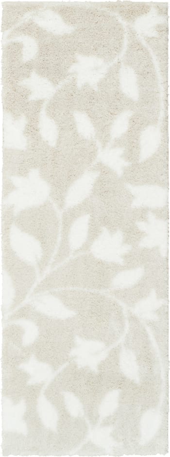 OSLO - Tapis shaggy motif fleur beige - 80x150 cm