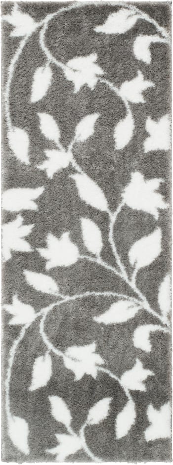 OSLO - Tapis shaggy motif fleur gris - 80x150 cm