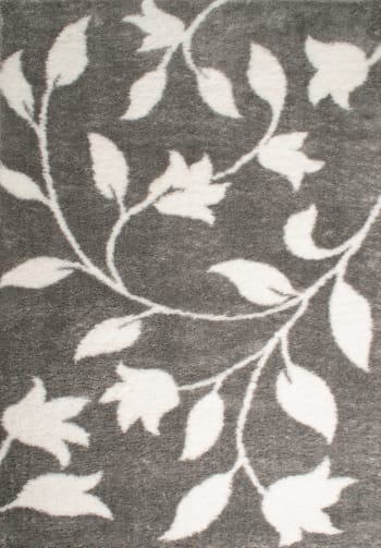 OSLO - Tapis shaggy motif fleur gris - 200x290 cm