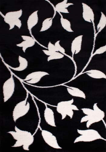 OSLO - Tapis shaggy motif fleur noir - 160x230 cm