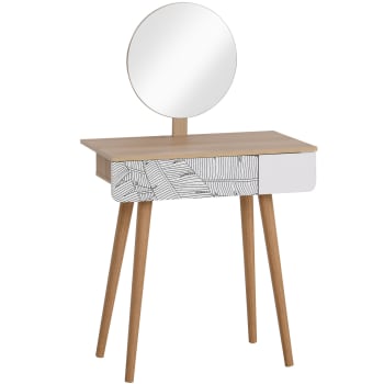 Homcom - Tavolo da trucco in legno con specchio e cassetto bianco e rovere