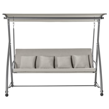 Outsunny Dondolo Da Giardino 3 Posti Con Cuscini Marrone E Grigio