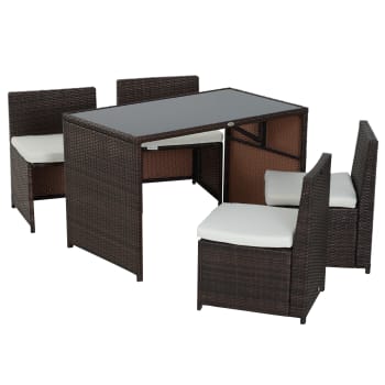 Outsunny - Set da giardino tavolo e sedie con cuscini in rattan marrone