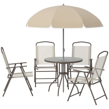 Outsunny - Set mobili da giardino 6 pz set con ombrellone acciaio crema