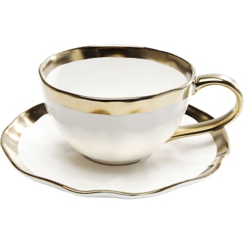 Bell - Tasse avec coupelle en porcelaine blanche et dorée