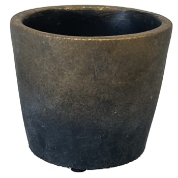 Cache pot de fleurs en ciment gris et or H9cm