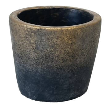 Petit cache pot de fleurs en ciment gris et or H6,8cm