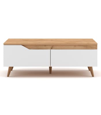 Tree - Tavolino basso scandinavo 1 cassetto L100 cm - Effetto legno e bianco