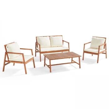 Collioure - Conjunto de muebles de eucalipto con 1 sofá, 2 sillones y mesa