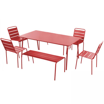 Palavas - Salon de jardin 2 bancs et 4 chaises en acier rouge