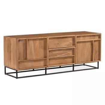 Tilda - Mueble de tv con cajón y puerta de madera maciza de mango