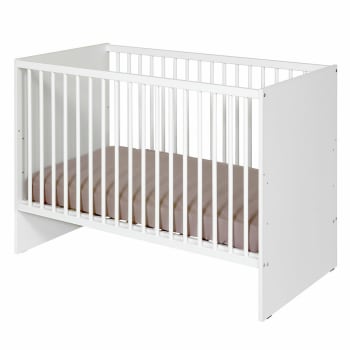 Pixi - Pack lit bébé à barreaux avec matelas effet bois blanc 60x120 cm