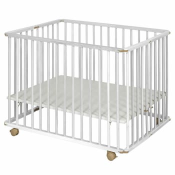 Parc Bébé En Bois 100x100 Cm Avec Matelas – Hauteur Réglable Continue – Bois De Hêtre, Certifié TÜV – Gris, Pour Enfants Jusqu’à 30 Kg