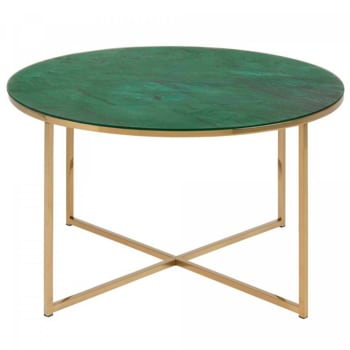 Amina - Table basse ronde en verre dépoli effet marbre 80cm vert