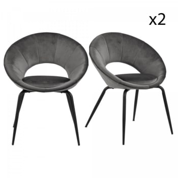 Juliana - Lot de 2 chaises rondes en velours pieds noir gris