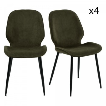 Femal - Lot de 4 chaises design en velours pieds noir vert