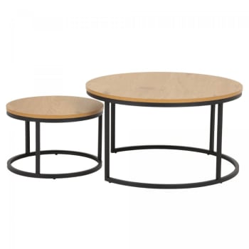 Spirale - Tables basses rondes gigognes en bois et métal noir